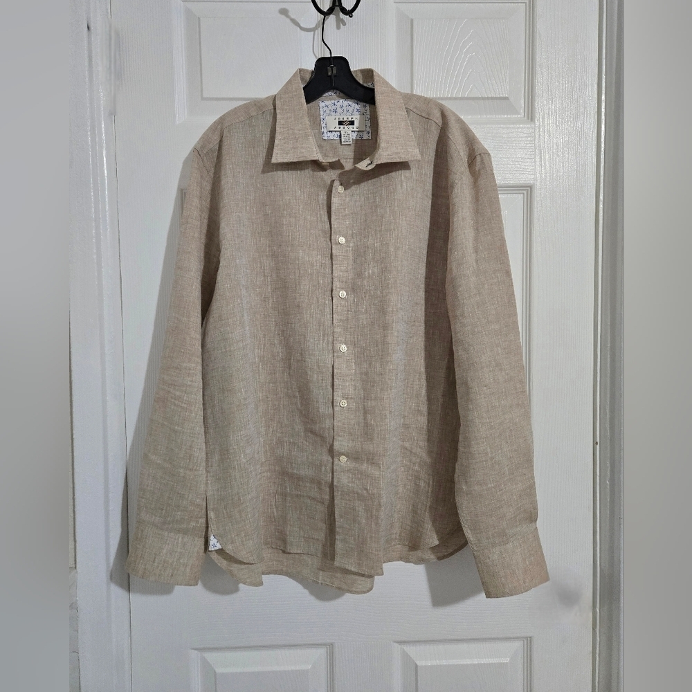 Joseph Abboud XL Dress Shirt Linen Long Sleeve Lightweight Tan Color Office